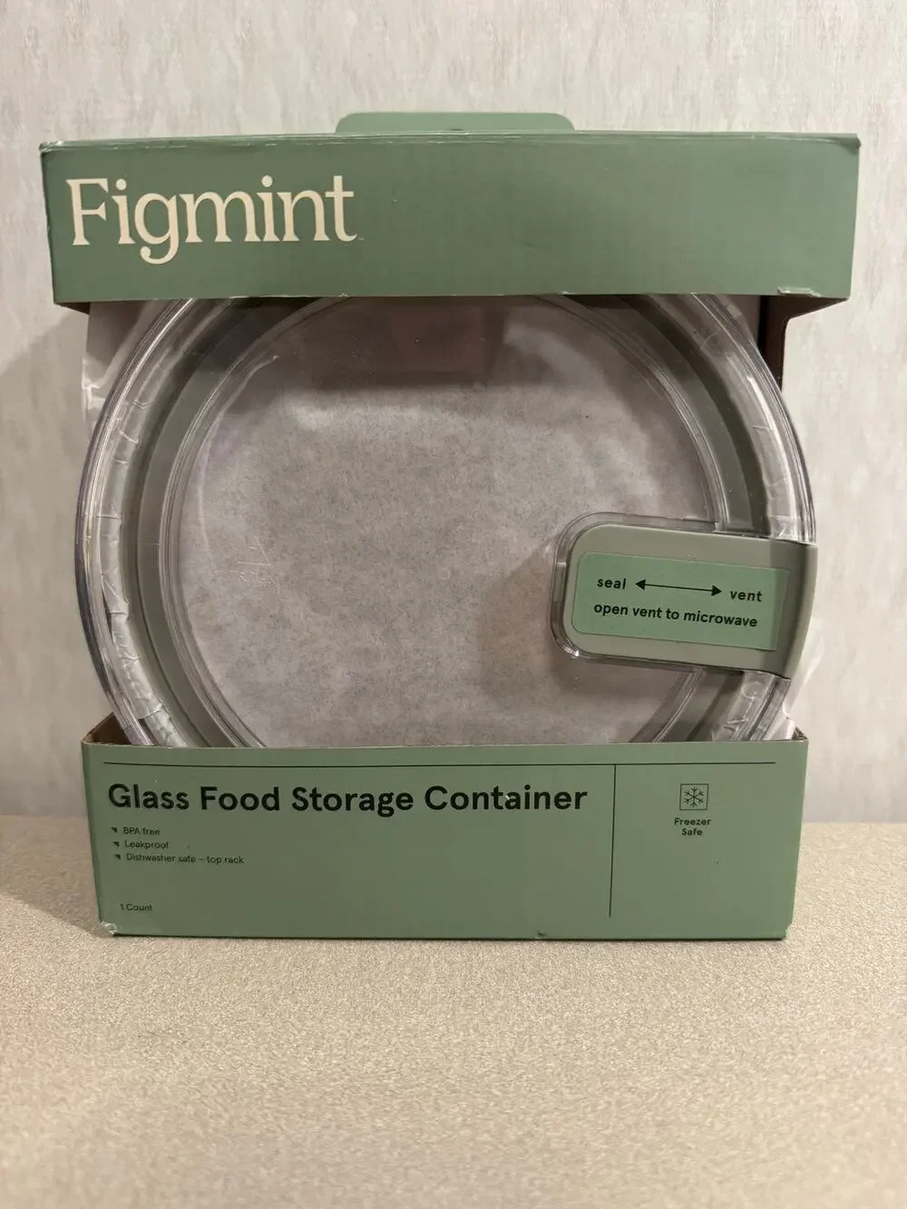 Figmint Glass Food Storage Container Round w/ Vented Lid Green Target New in Box